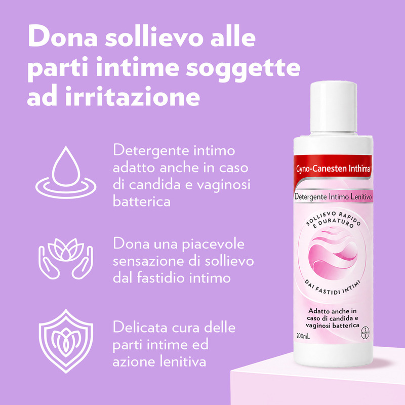 Gyno-Canesten Inthima Lenitivo, Detergente Intimo, Candida, Vaginosi, Glicina e Pepe rosa, Sollievo da Odori e Fastidi, Senza Saponi Conservanti e Coloranti, 200 ml