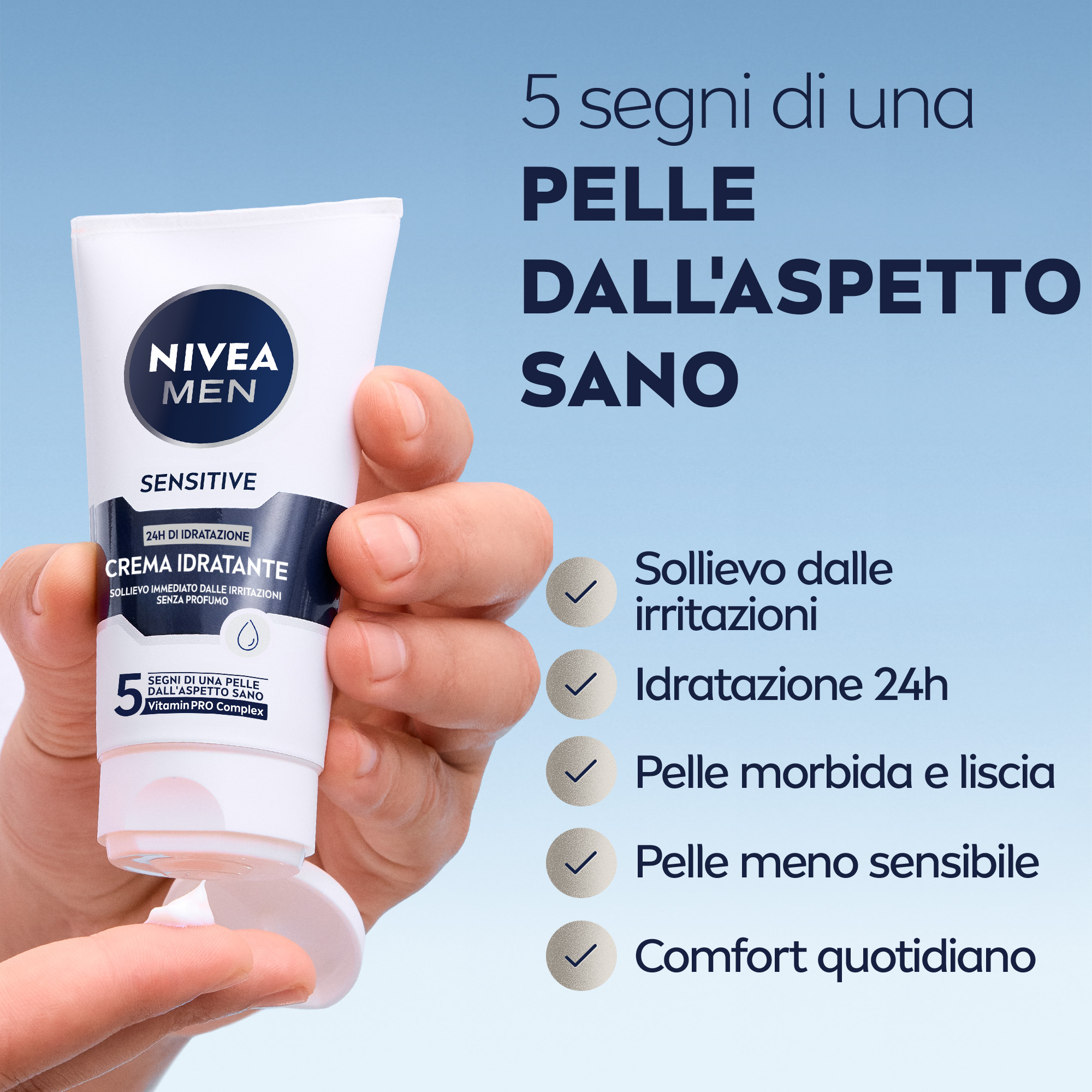 Nivea Men Sensitive Crema Idratante 75 ml, Crema viso uomo lenitiva per pelli sensibili e delicate