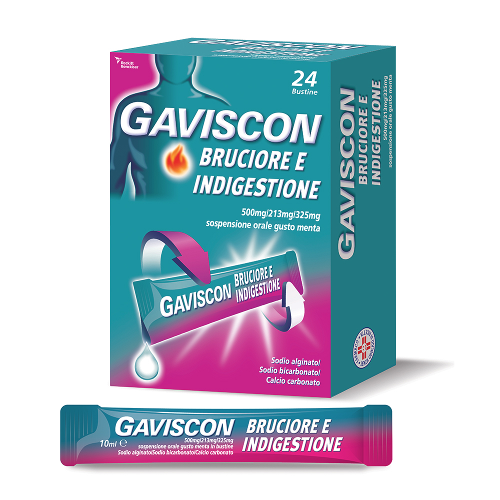 Gaviscon Bruciore E Indigestione - 24 Bustine Contro I Sintomi Del Reflusso Gastroesofageo, Indigestione, Bruciore E Acidità Di Stomaco