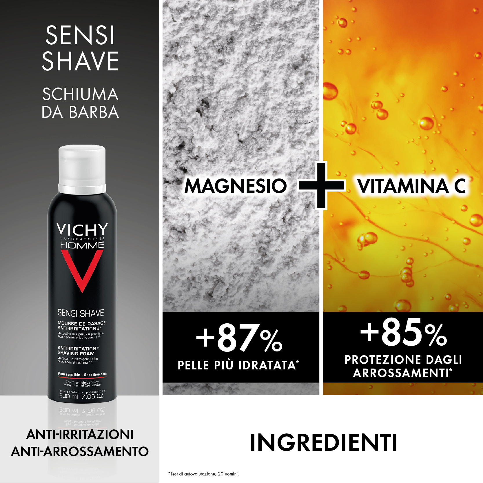 Vichy Pochette Regalo da Uomo per le esigenze specifiche della pelle maschile con Gel Doccia Hydra Mag C  200 ml + Schiuma Da Barba Sensi Shave  200 ml