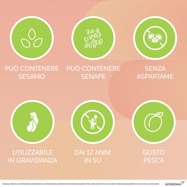 Onligol Fibre, integratore lassativo a base di fibre di Psyllium - utile in caso di stitichezza - Gusto Pesca 20 Bustine