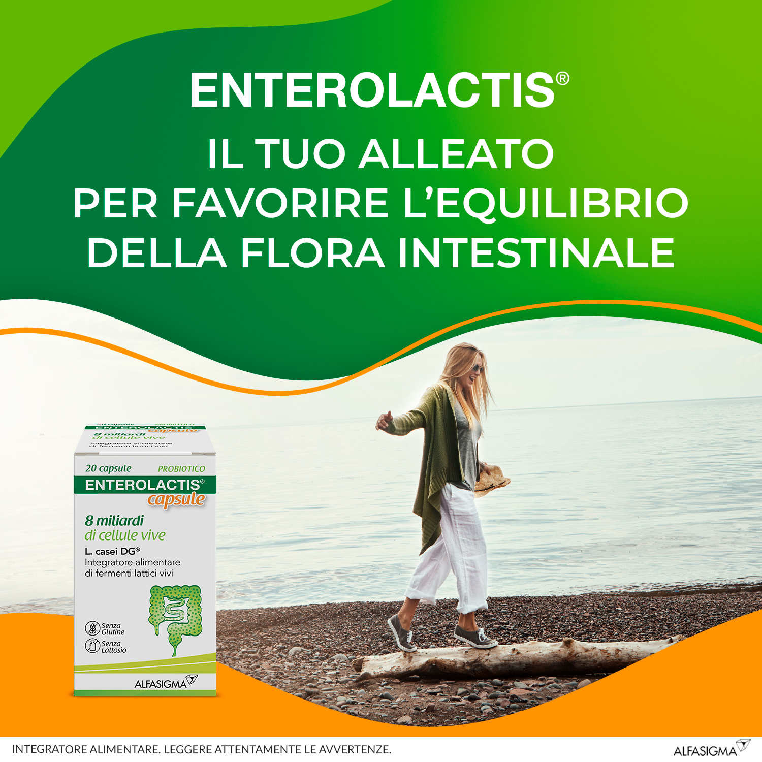 Enterolactis Capsule, Integratore Alimentare con Fermenti lattici, probiotici L,Casei DG, 8 Miliardi Cellule Vive, Senza Glutine e Lattosio, 20 Capsule