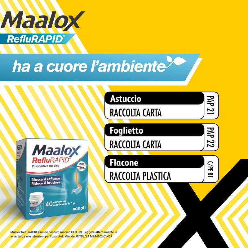 Maalox Reflurapid blocca il reflusso, riduce il bruciore, 40 cpr