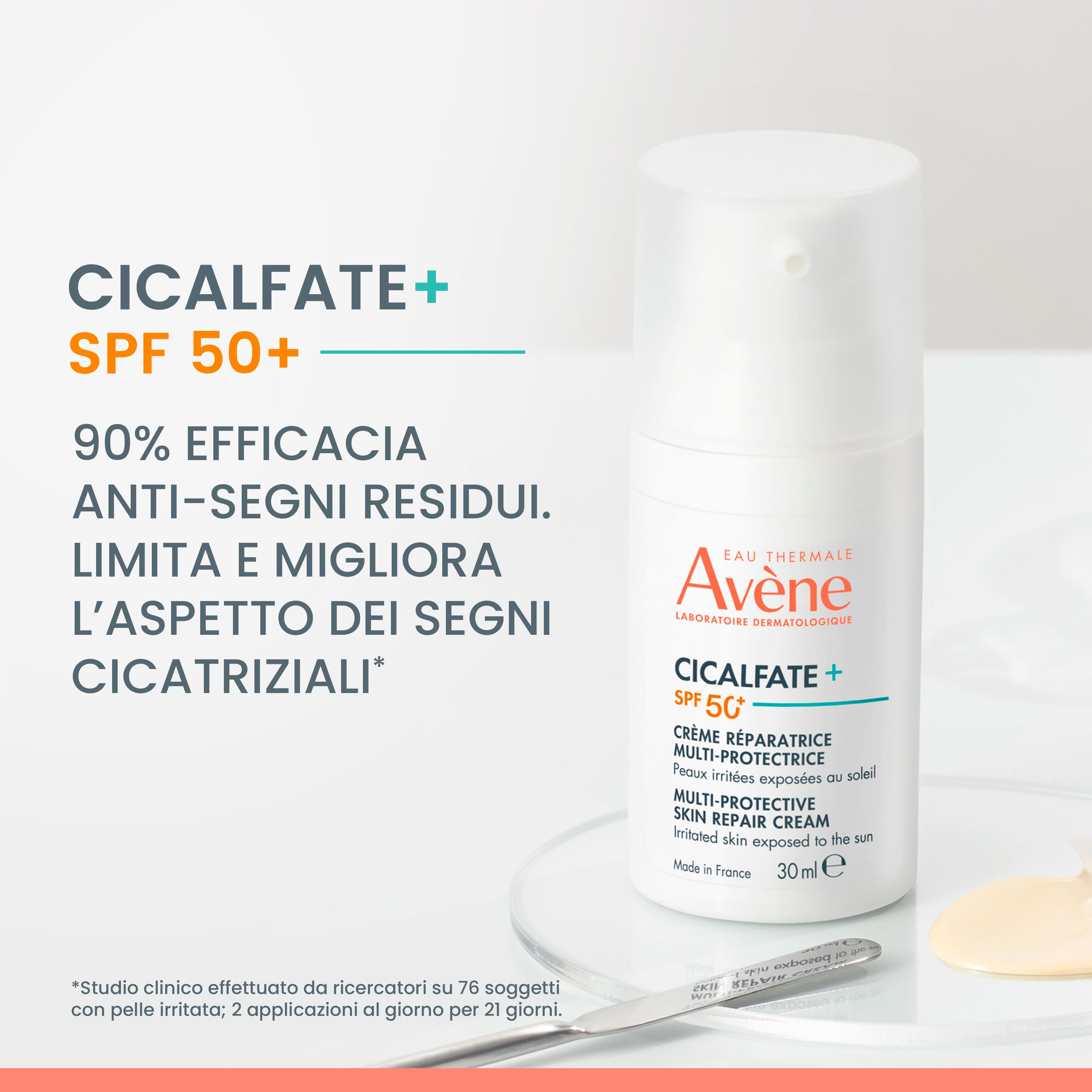 Eau Thermale Avène Cicalfate+ Crema ristrutturante multi-protettiva SPF 50+, efficacia contro i segni residui, Pelle fragilizzata esposta al sole, 30ml