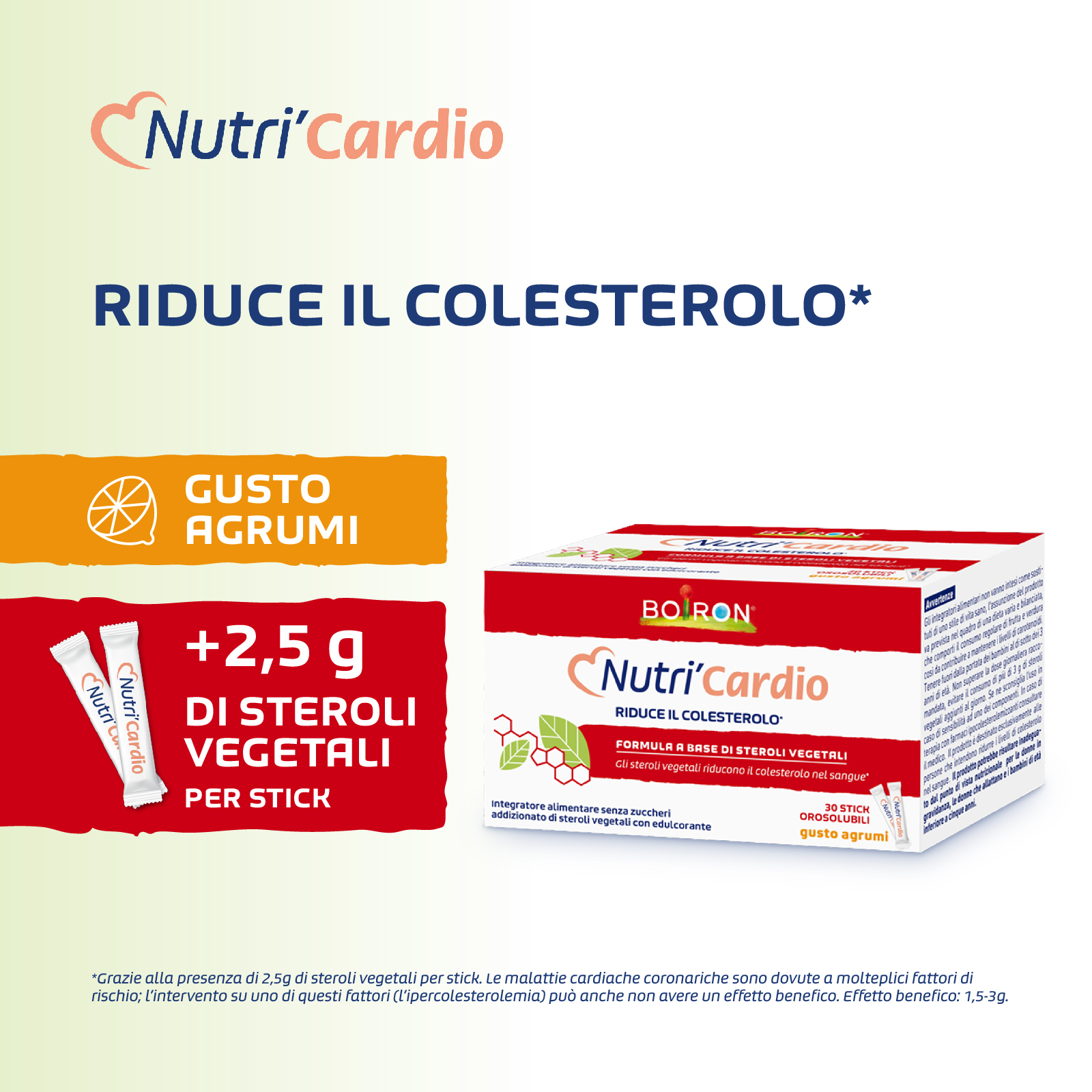 Nutri'Cardio integratore alimentare per il colesterolo orosolubile - 30 stick gusto agrumi