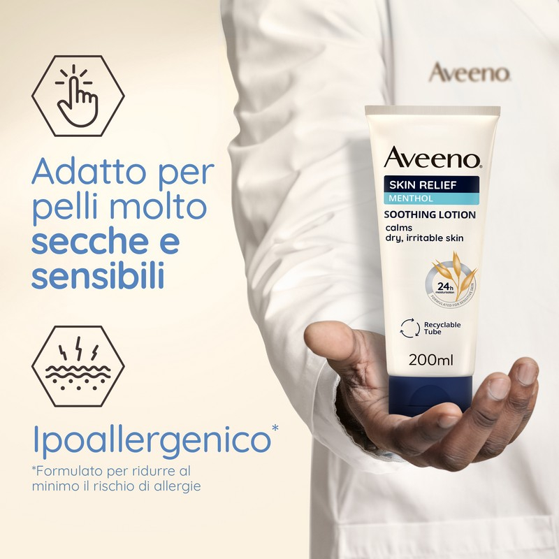 Aveeno, Crema Idratante Lenitiva, Skin Relief, Mentolo, Pelli Secche, 200ml