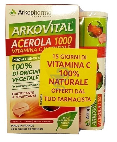 Arkocapsule Acerola 1000  Confezione PROMO 30 Compresse Masticabili + 15 compresse omaggio	
