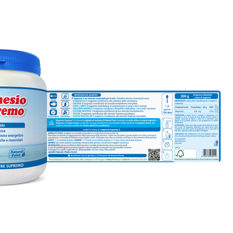 Magnesio Supremo Natural Point - Integratore per stanchezza e stress - 300 g