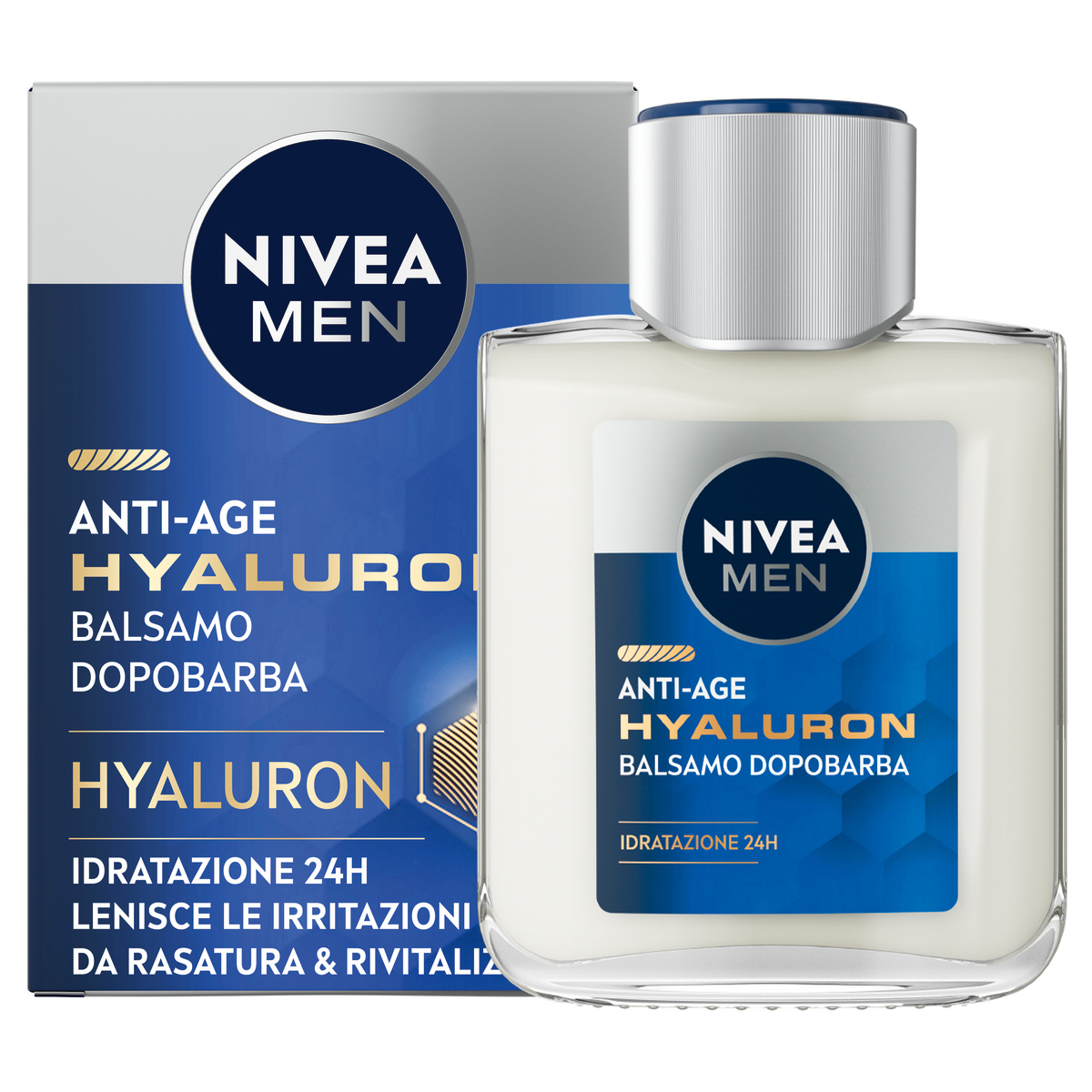 Nivea Men Anti-Age Hyaluron Balsamo Dopobarba 100 ml, Dopobarba uomo idratante per pelli mature