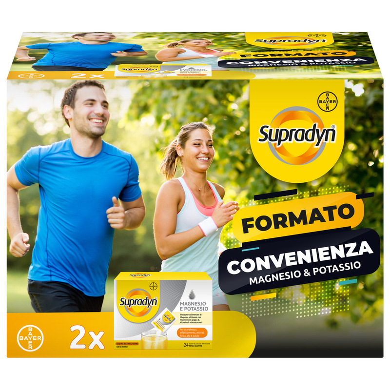 Supradyn Magnesio e Potassio, Edizione Limitata, Integratore completo  con Vitamine B, Vitamina C e Minerali, in caso di Caldo, Afa e Sport, Gusto Arancia, 24 + 24 Bustine