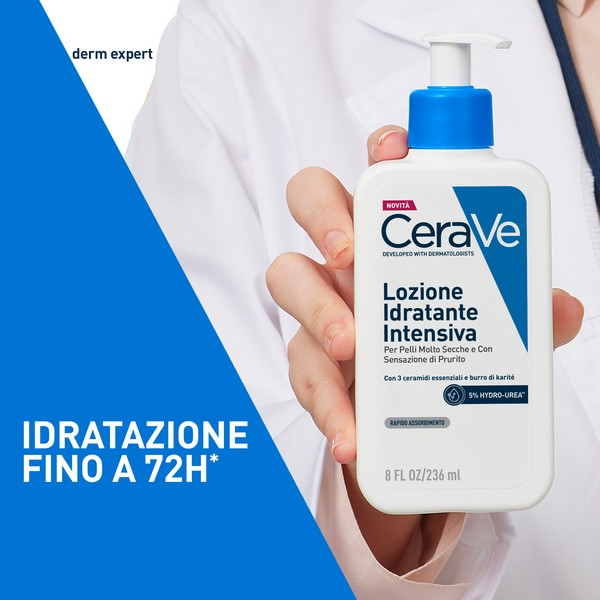 CeraVe Lozione Idratante Intensiva per Pelle Secca e Molto Secca con Sensazione di Prurito, con Hydro-Urea e Burro di Karité, idrata intensamente la pelle e da sollievo immediato alla sensazione di prurito, 236 ml