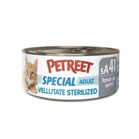 PETREET GATTO SPECIAL ADULT SA41 VELLUTATE STERILIZED ADULT TONNO SURIMI 70GR (lattina)