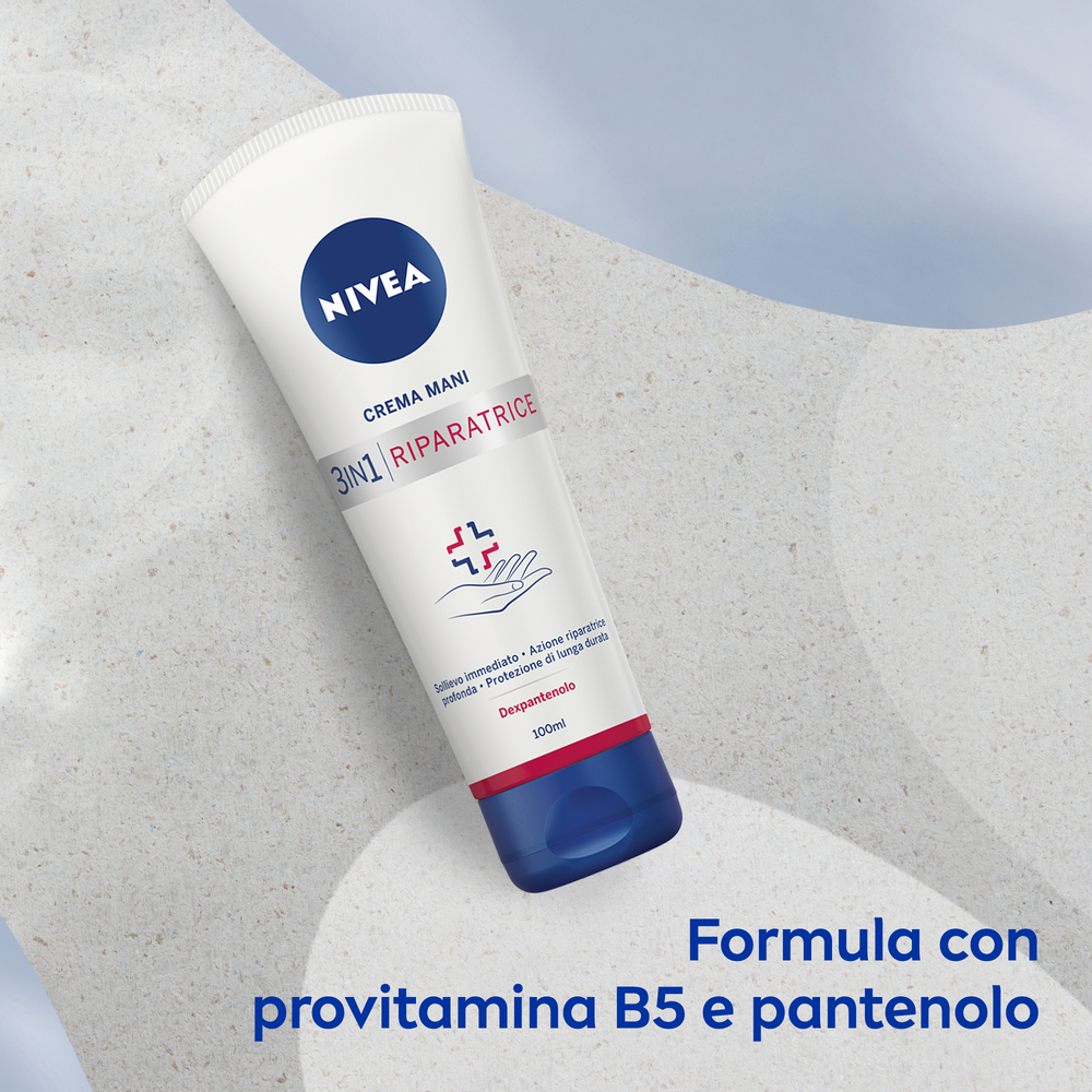 Nivea Crema Mani Riparatrice 3in1 100 ml, Crema mani secche e screpolate con Dexpanthenolo idratante