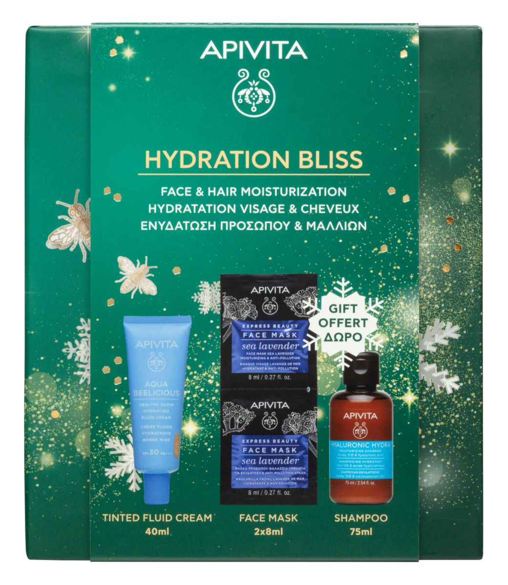 Apivita Aqua Beelicious Cofanetto Regalo - Crema Colorata SPF30 Fluida 40 ml + Shampoo Idratante 75 ml + 2 Maschere Lavanda Marina Viso