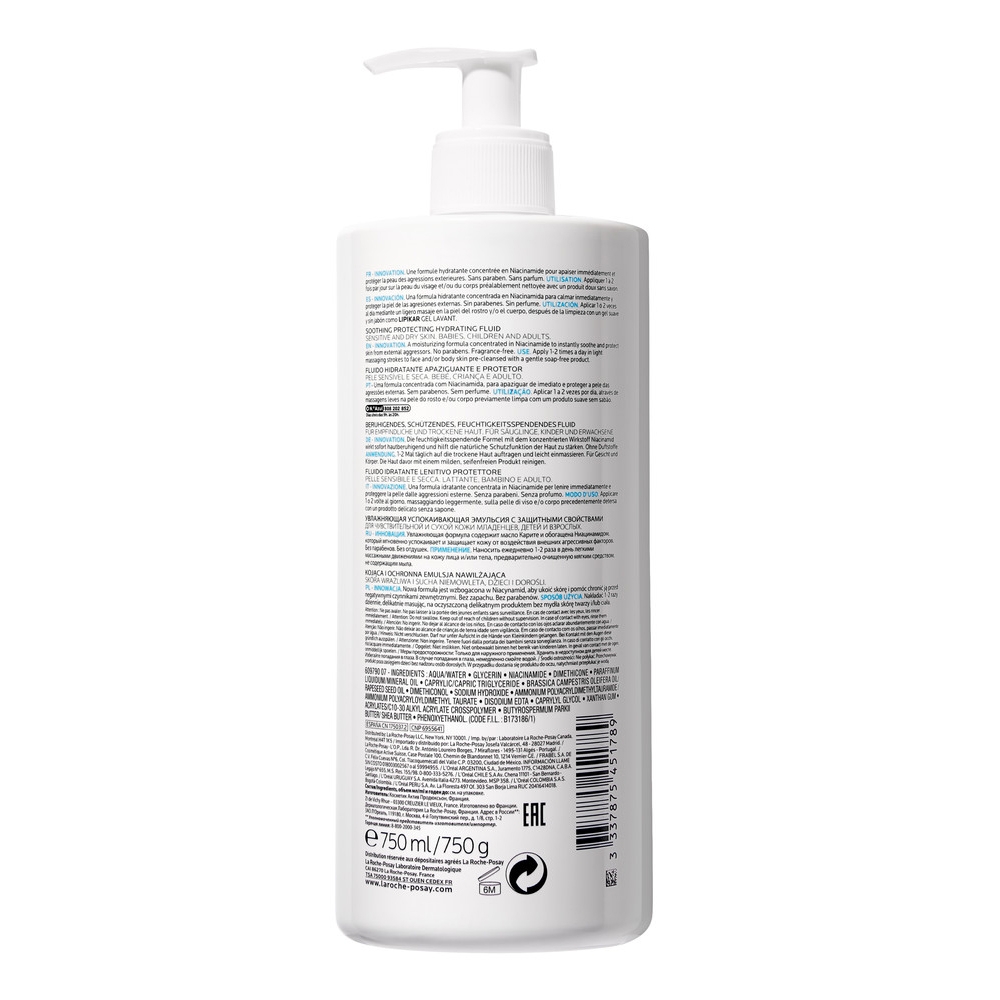 La Roche Posay Lipikar Fluido Idratante Pelle Secca Viso e Corpo 750 mL