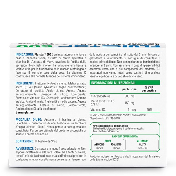 Fluistar 600 Integratore Fluidificante 14 Bustine