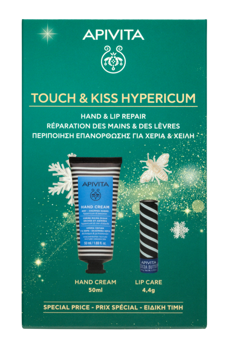 Apivita Touch & Kiss Hypericum Cofanetto Regalo - Crema Mani 50 ml + Balsamo Labbra SPF20 4,4 gr