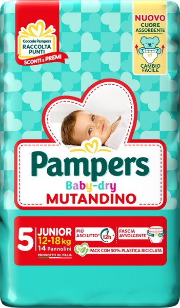 PAMPERS BABY DRY mutandino Taglia JUNIOR-5 (12-18kg) 14PZ
