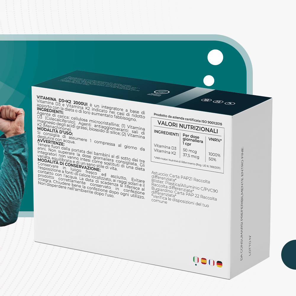 T-Rex Integratori Vitamina D3+K2 2000 UI 160 Compresse - Integratore Di Vitamine D3+K2