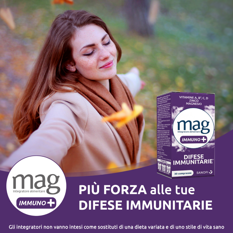 Mag Immuno+ Difese Immunitarie , Integratore Alimentare con Vitamine e Minerali per Supportare le Difese Immunitarie, con Magnesio Contro Stanchezza e Affaticamento