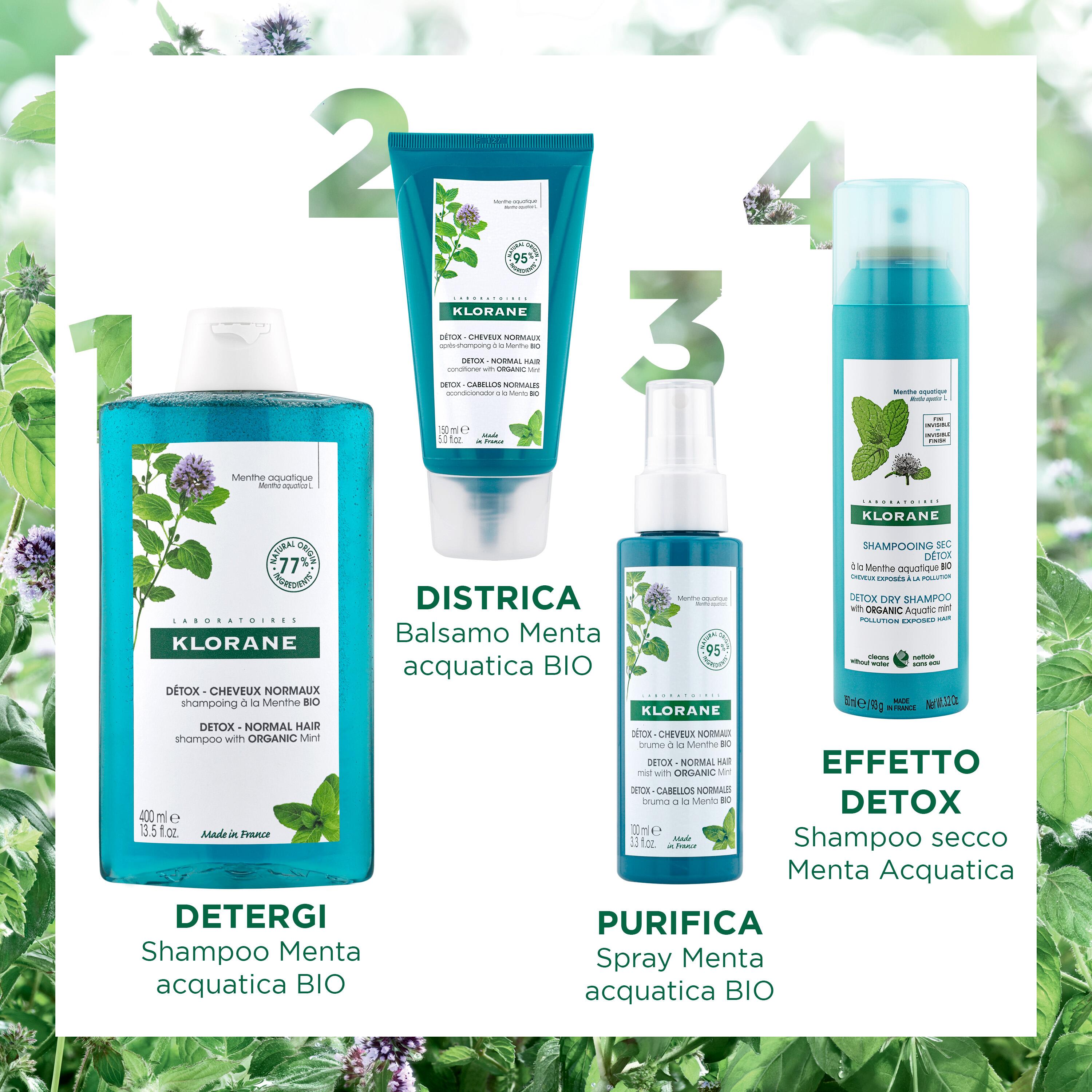 Klorane - Shampoo Rinfrescante & Anti-Inquinamento Alla Menta Bio Per Capelli Normali 400 ml