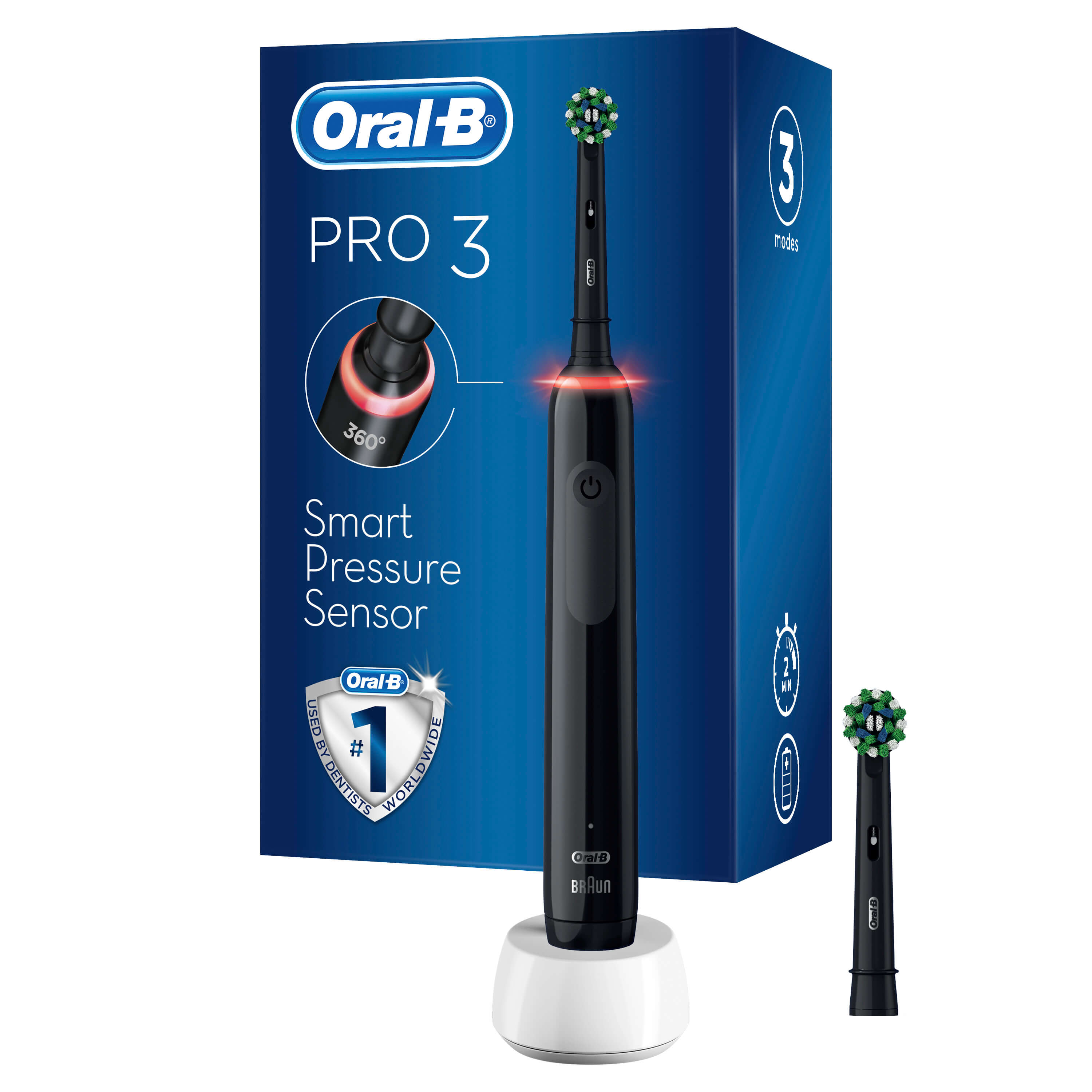 Oral-B Spazzolino Elettrico Ricaricabile Nero Pro3 3000, 2 Testine, 1 Spazzolino