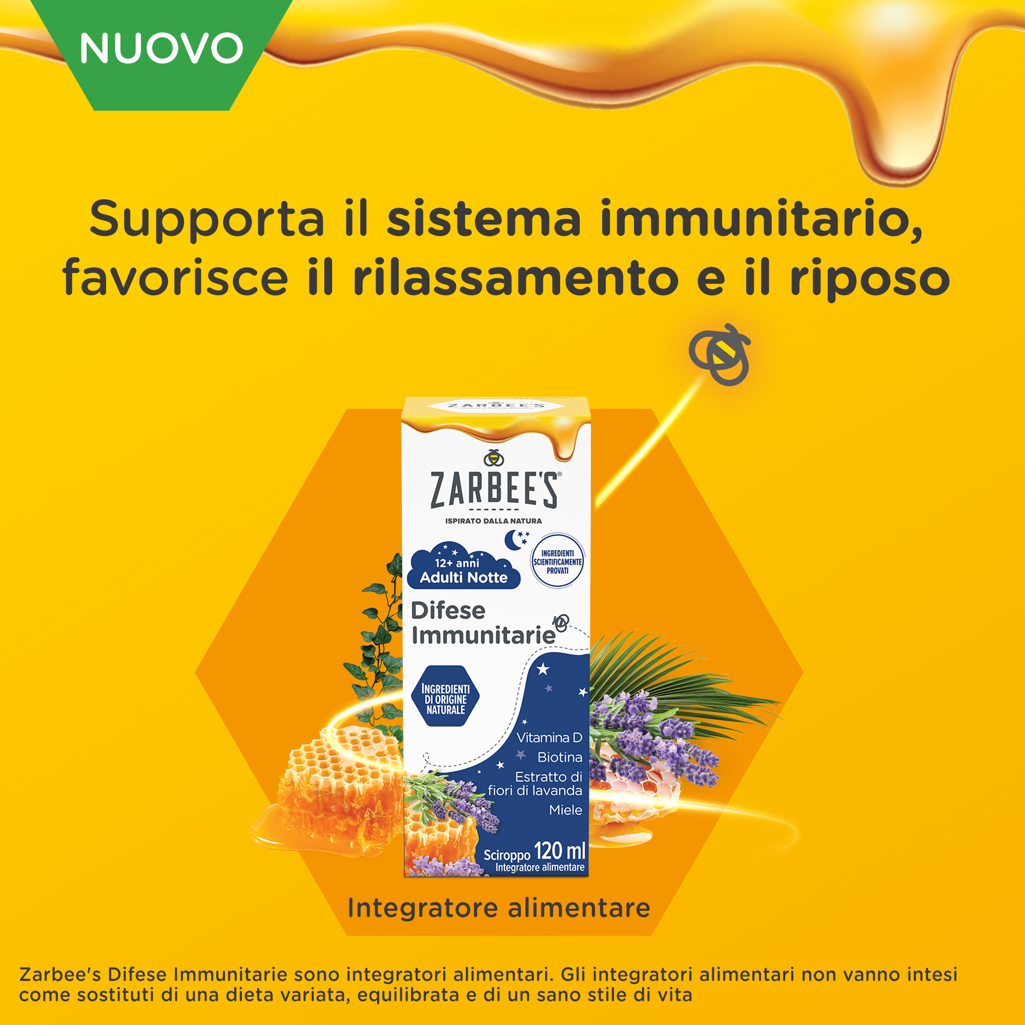 Zarbee's Sciroppo Notte Difese Immunitarie Adulti 120 ml, Multivitaminico per favorire rilassamento