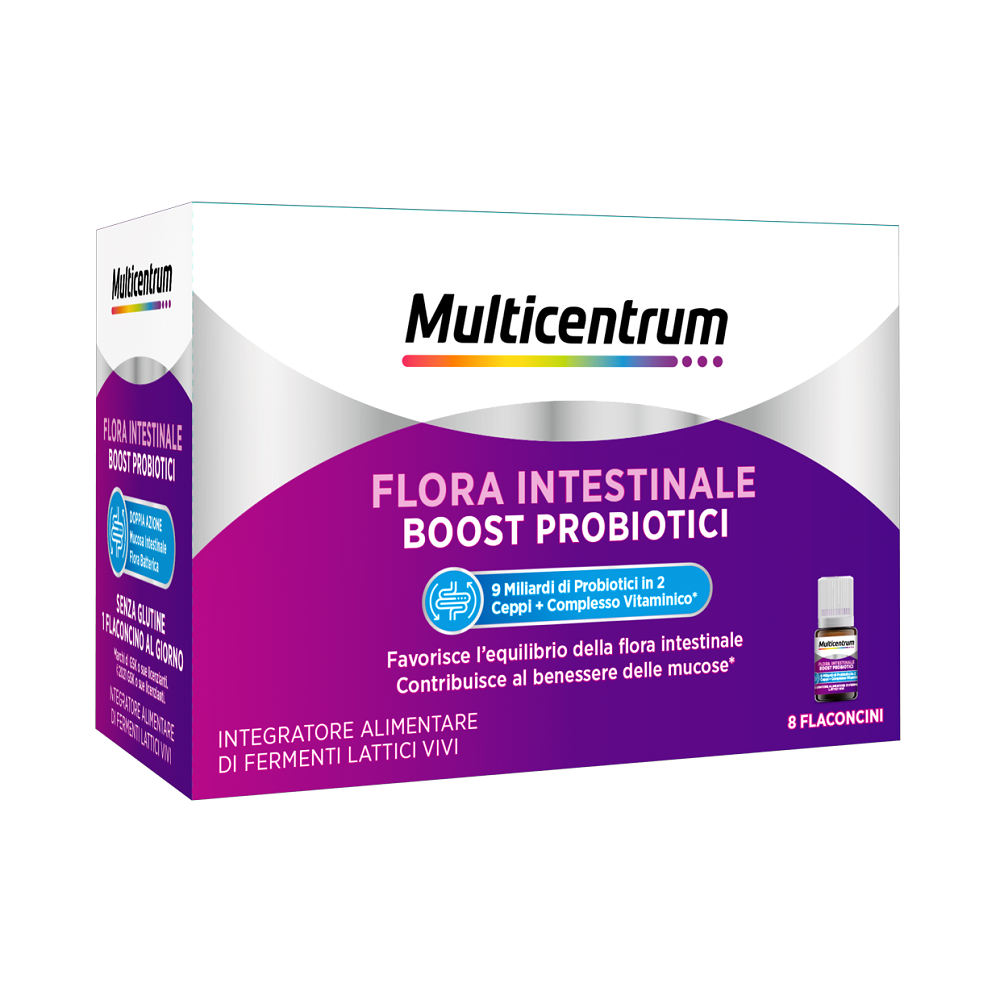 Multicentrum Flora Intestinale Boost Probiotici Integratore Fermenti Lattici Intestino 8 Flaconcini