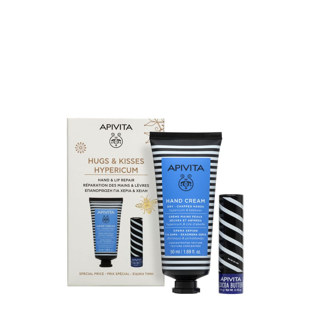 Apivita Hugs & Kisses Hypericum Cofanetto Regalo - Crema Mani 50 ml + Balsamo Labbra 4,4 ml