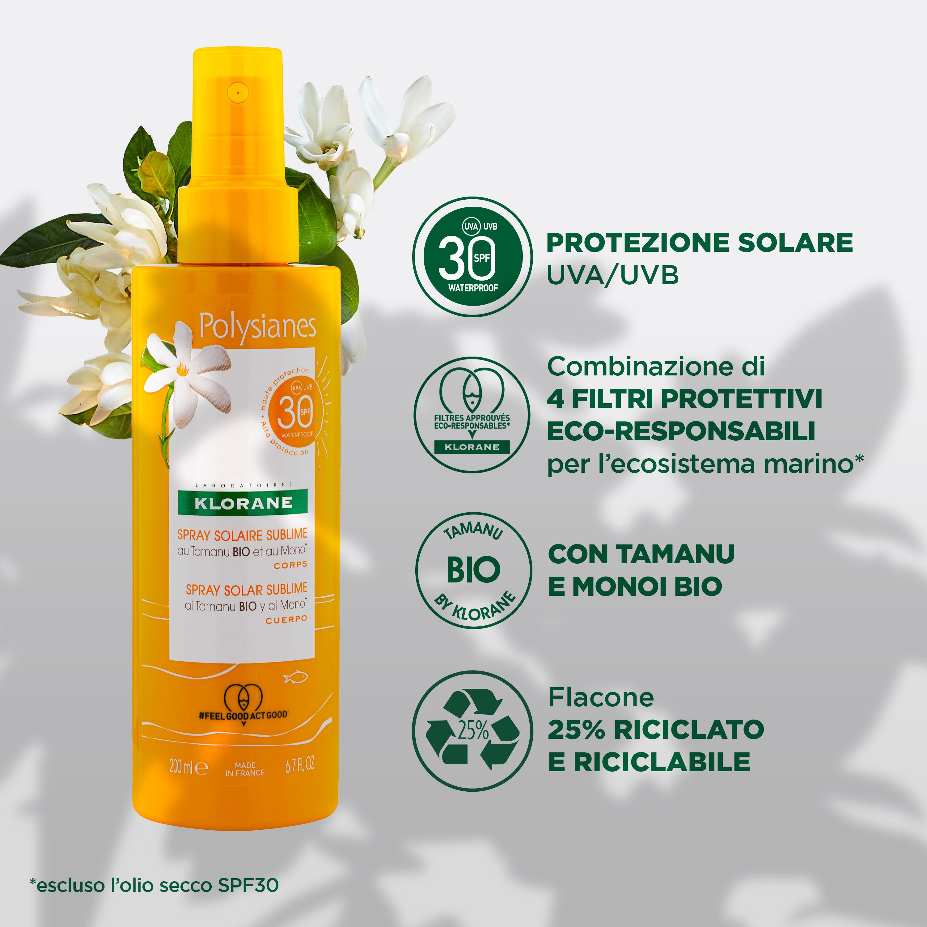 Klorane - Spray Solare Sublime SPF30 Corpo Al Tamanu Bio E Monoi 200 ml