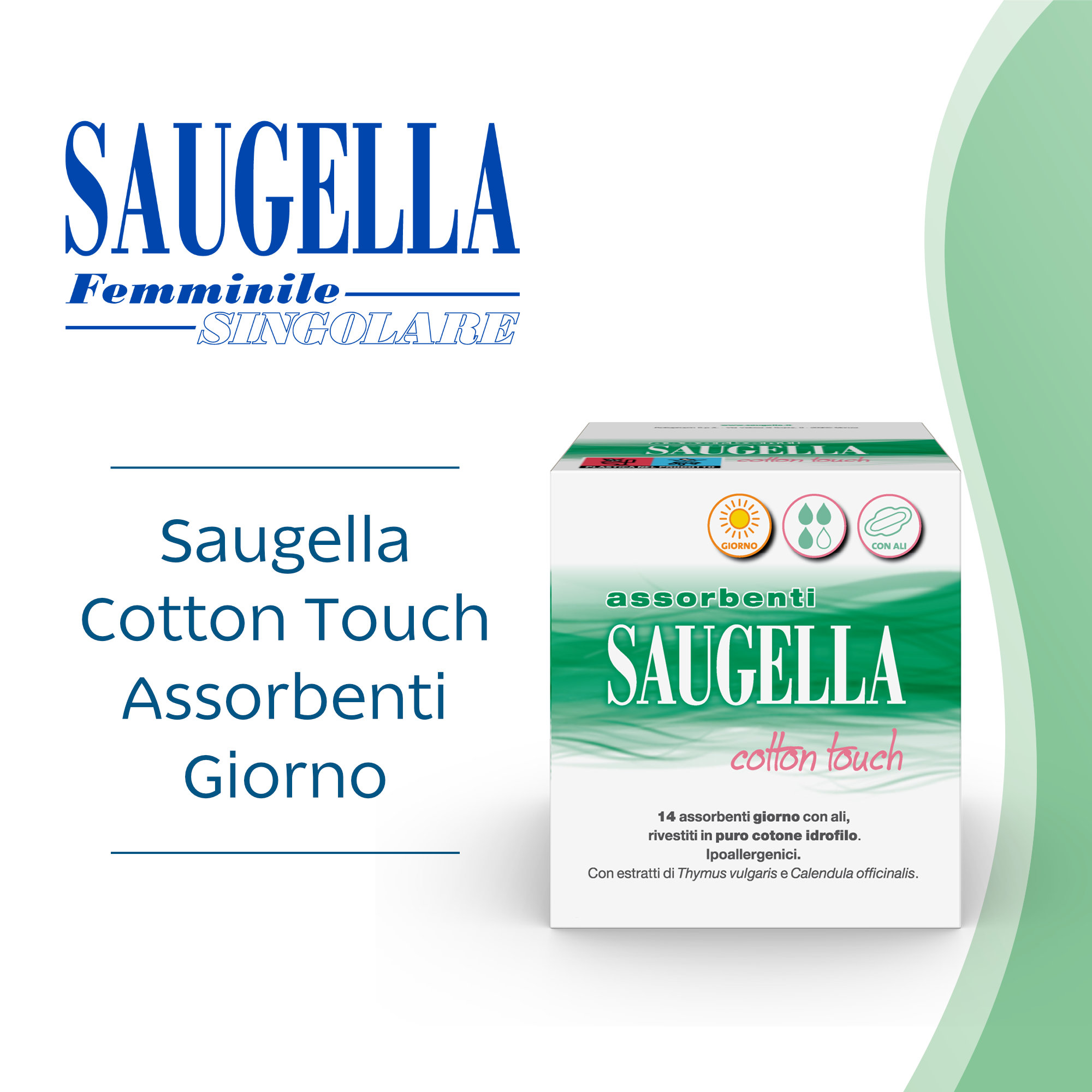 Saugella Cotton Touch - 14 assorbenti giorno con ali