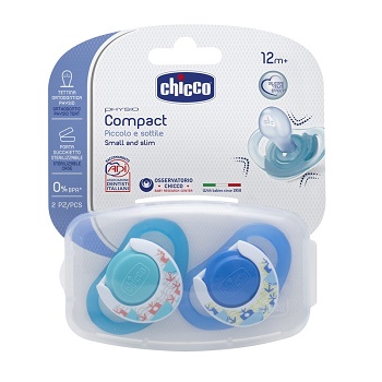 Chicco Succhietto Physio Compact in Silicone Boy +12m 2 Pezzi