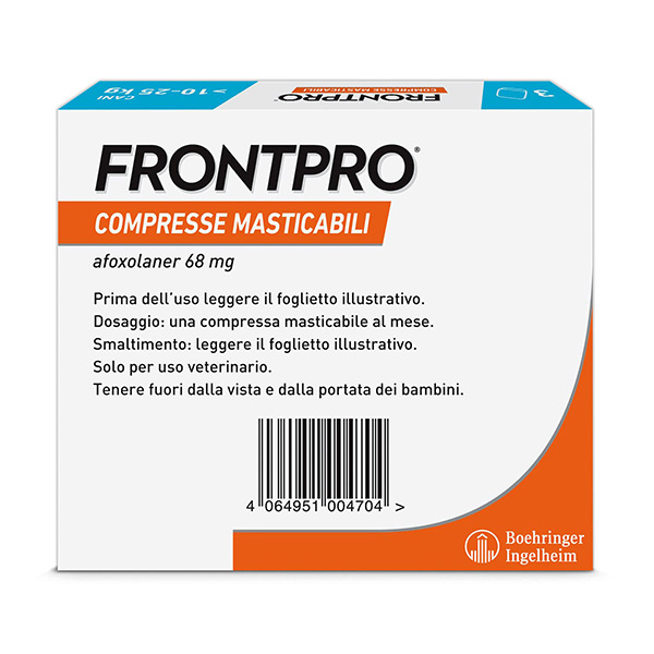 FRONTPRO x3 Compresse Masticabili Antiparassitario Per Cani (10-25Kg) Contro Pulci e Zecche