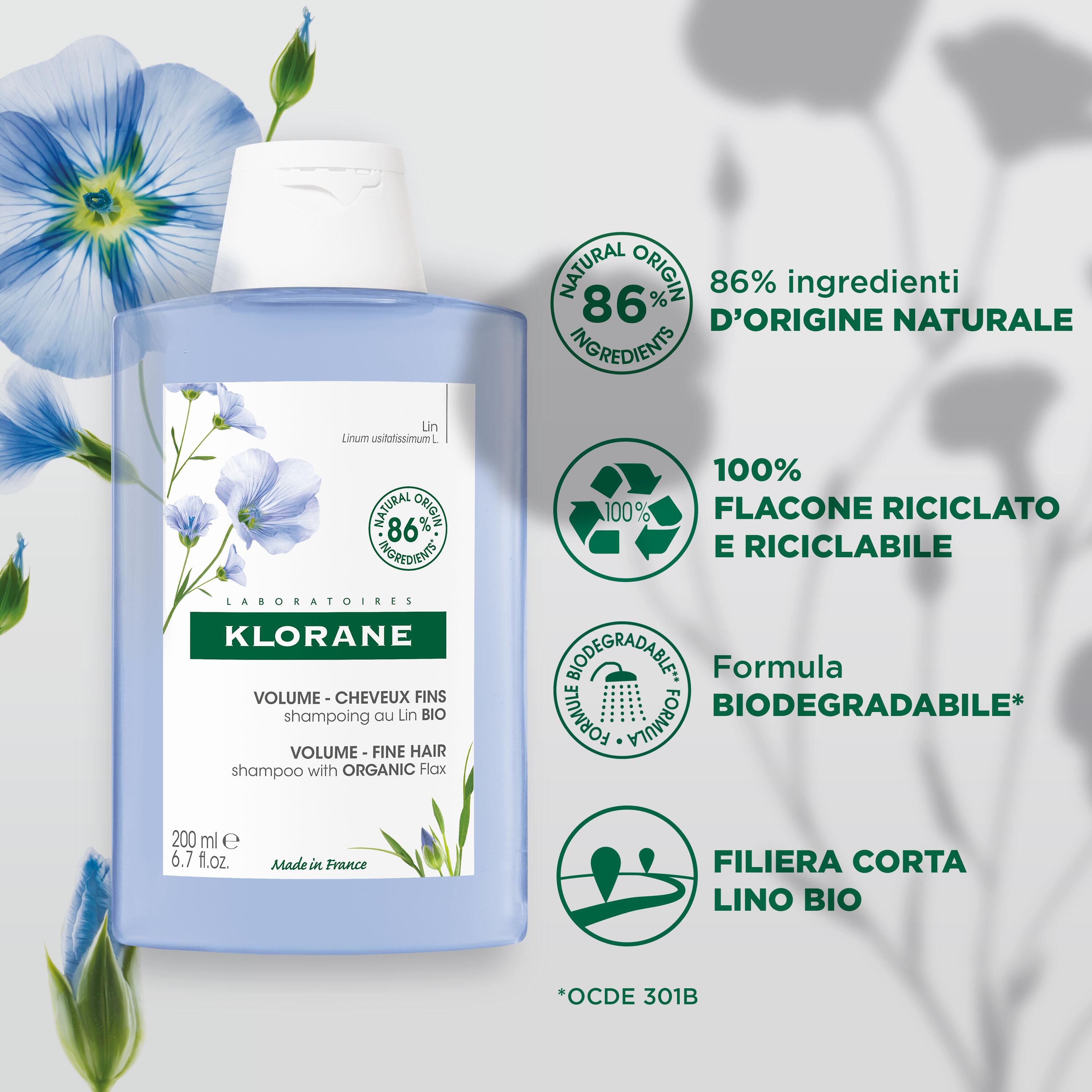 Klorane - Shampoo Al Lino Bio Per Capelli Sottili 200 ml