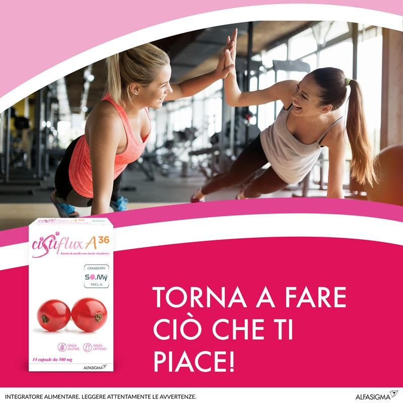 Cistiflux A36, Integratore Alimentare a Base di Estratto di Mirtillo Rosso Bacche, Cranberry Americano, che Favorisce la Fisiologica Funzionalità delle Vie Urinarie, utile in caso di cistite, 14 Capsule Deglutibili