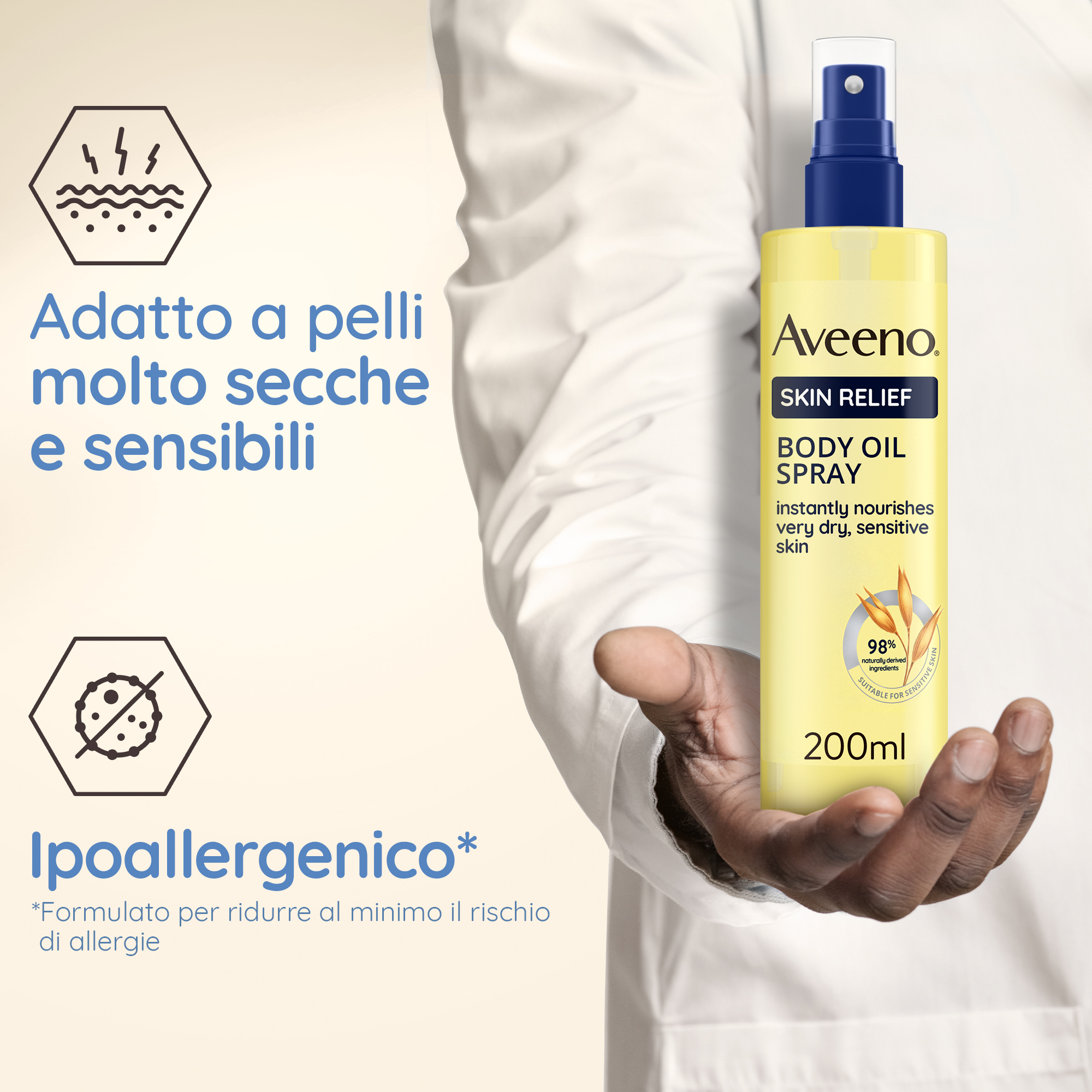 Aveeno Skin Relief Olio Corpo pelle secca dermatologicamente testato con ingredienti naturali 200 ml