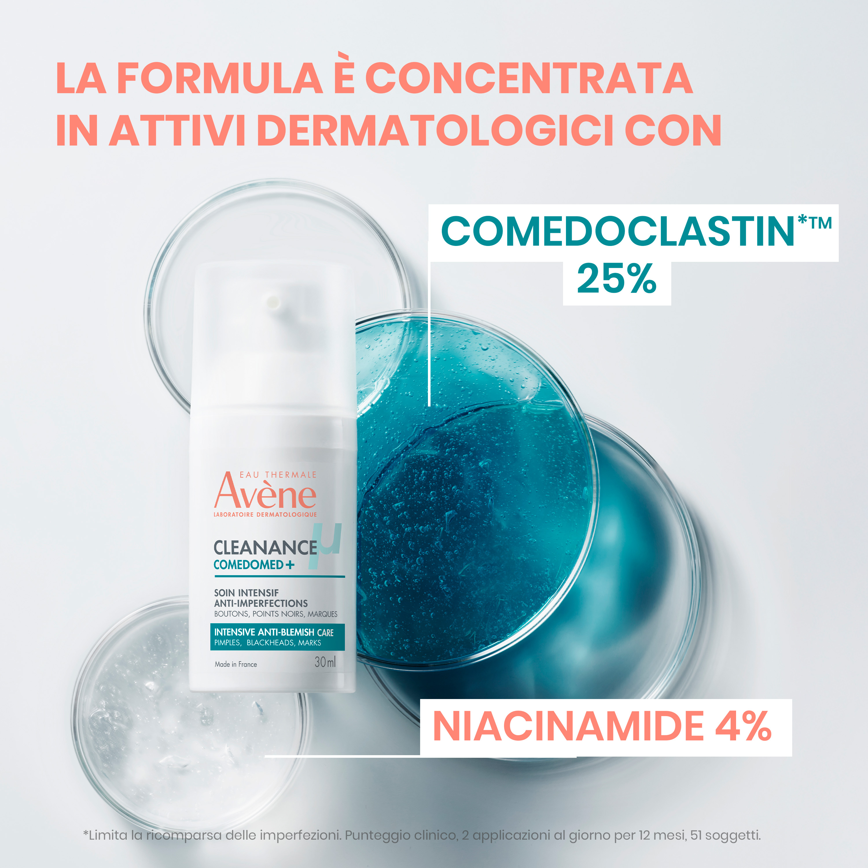 Eau Thermale Avène Cleanance Comedomed+ Trattamento Intensivo Quotidiano Anti-Imperfezioni, contrasta imperfezioni, punti neri e segni residui, Efficacia visibile in 5h, Pelle grassa a tendenza acneica, 30ml 