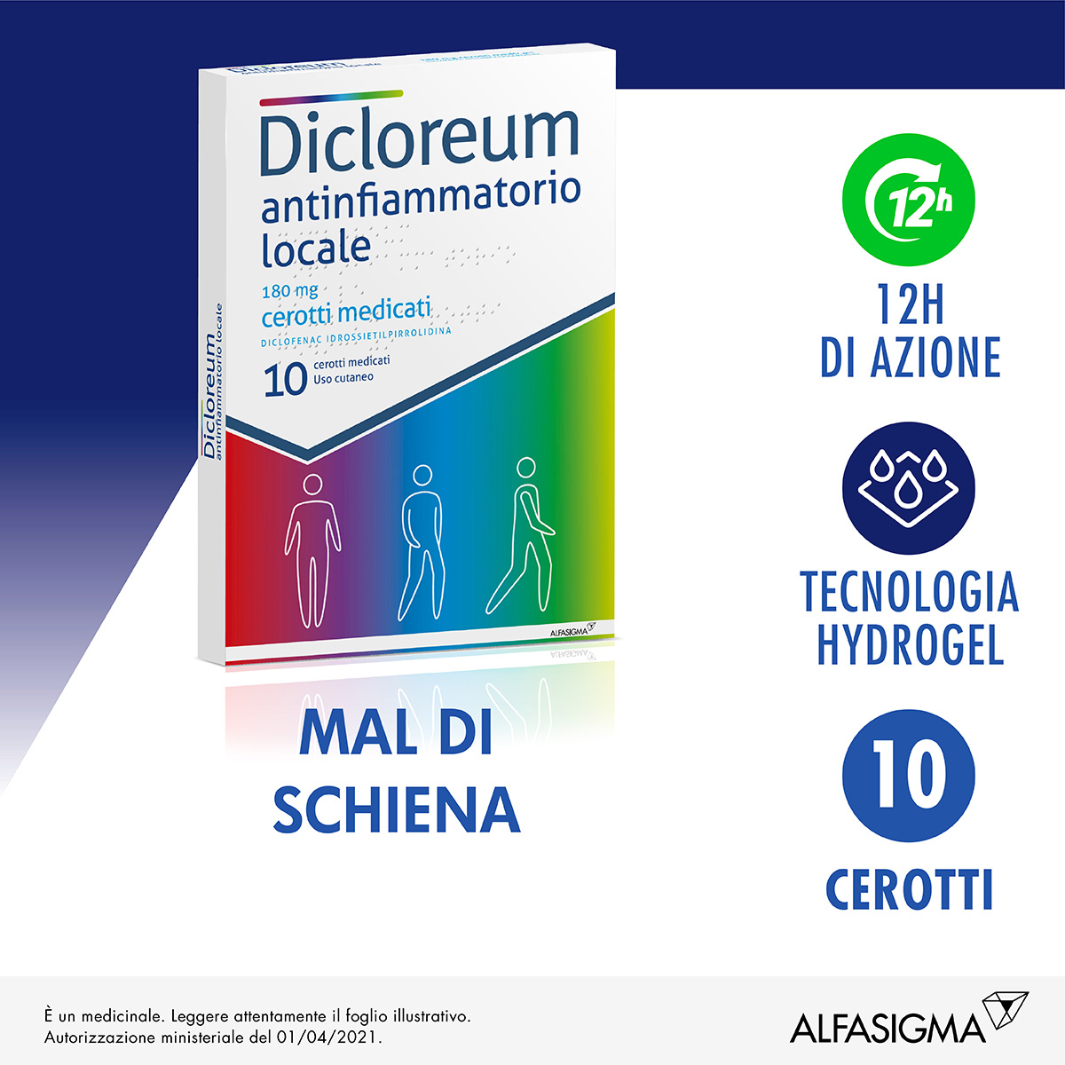 Dicloreum - Antinfiammatorio locale - 10 cerotti medicati - 180 mg