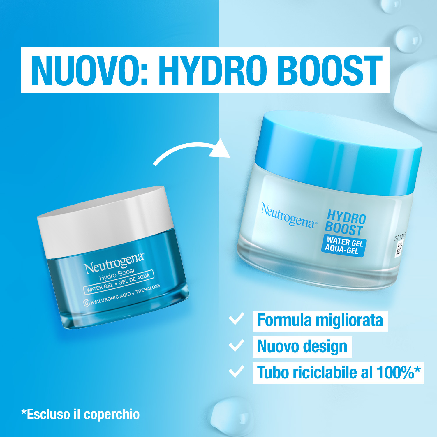 Neutrogena Hydro Boost Acqua Gel 50 ml, Crema idratante viso con Acido Ialuronico per pelle mista