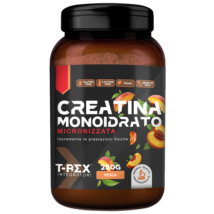 T-Rex Integratori Creatina Monoidrato Micronizzata Gusto Pesca 250 g - Integratore Di Creatina