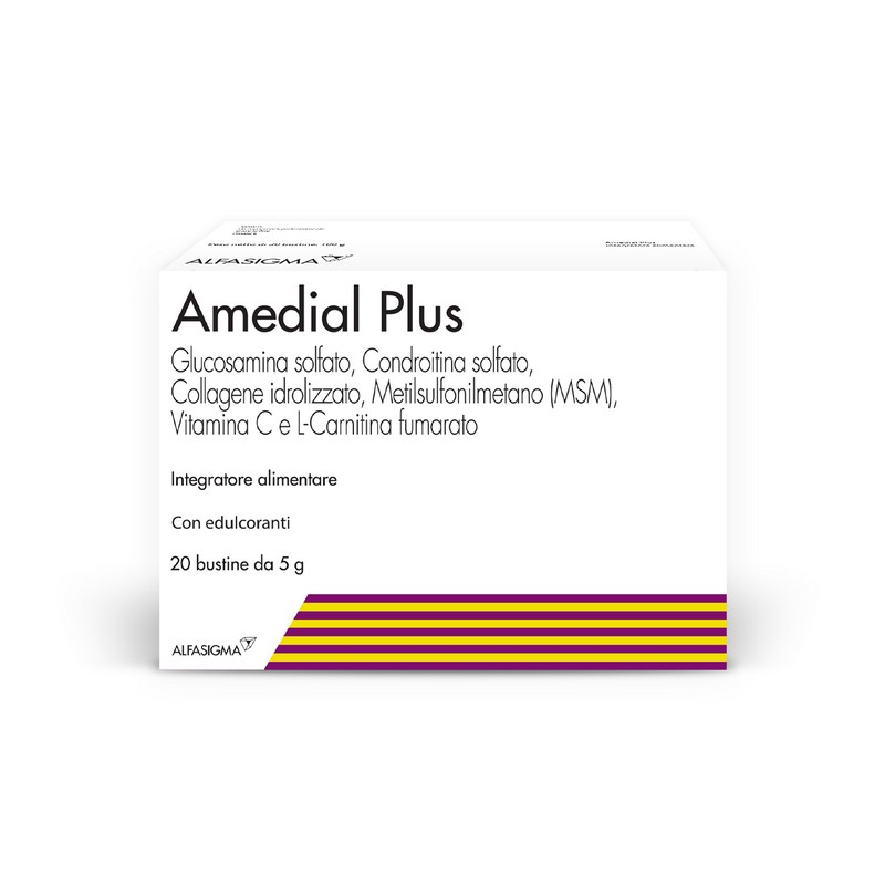 Amedial Plus, Integratore Alimentare per il Benessere delle Atricolazioni, contribuisce a mantenere in  Ossa e delle Cartilagini, 20 Bustine da 5mg da Sciogliere in Acqua