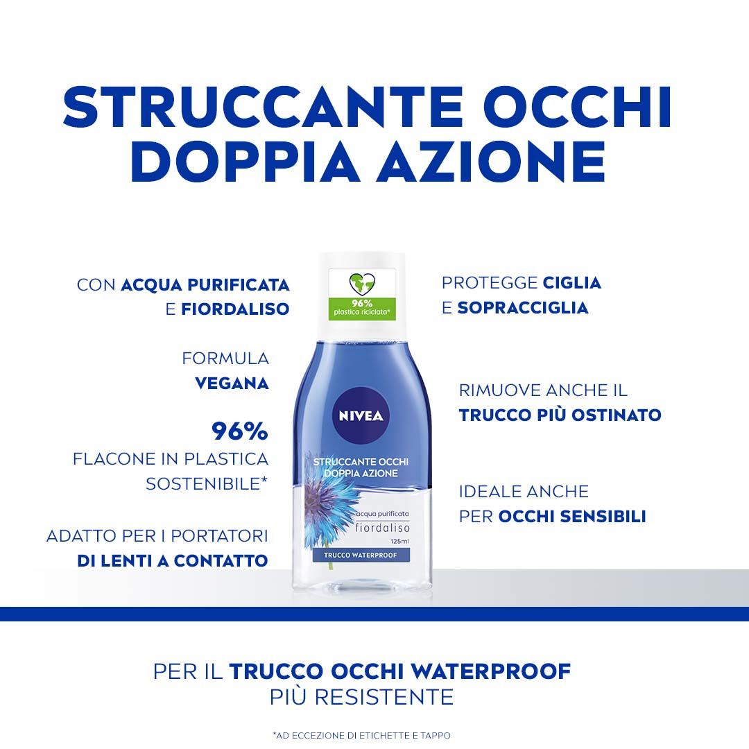 Nivea Struccante Occhi Doppia Azione 125 ml, Olio struccante bifasico per gli occhi