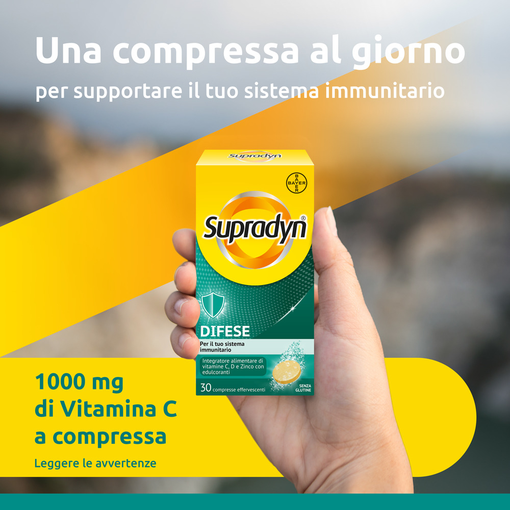 Supradyn Difese Adulto Integratore Multivitaminico  con Vitamina D, Vitamina C e Zinco, per il Sistema Immunitario, 30 Compresse Effervescenti