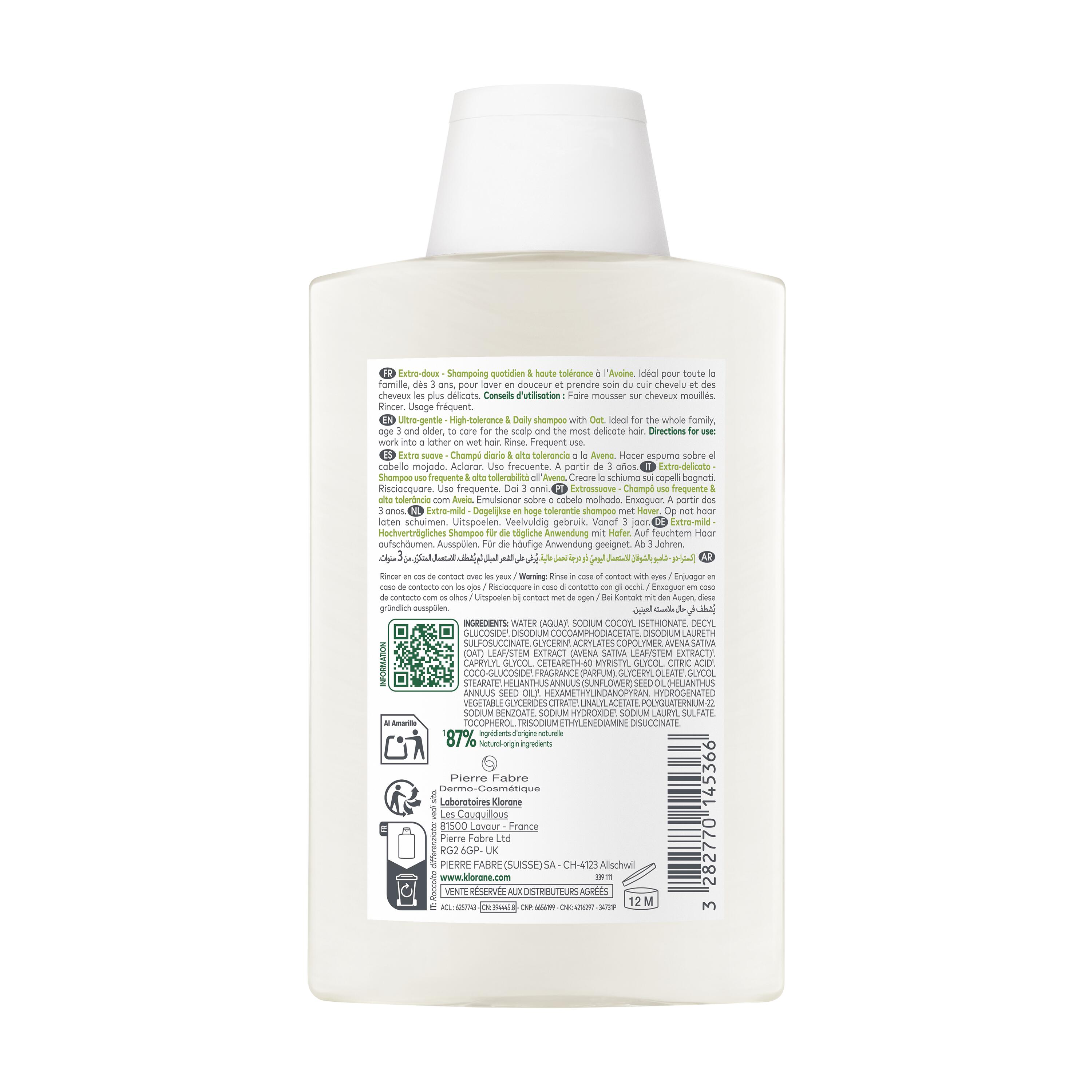 Klorane - Shampoo Extra-Delicato All'Avena Per Tutti I Tipi Di Capelli 200 ml