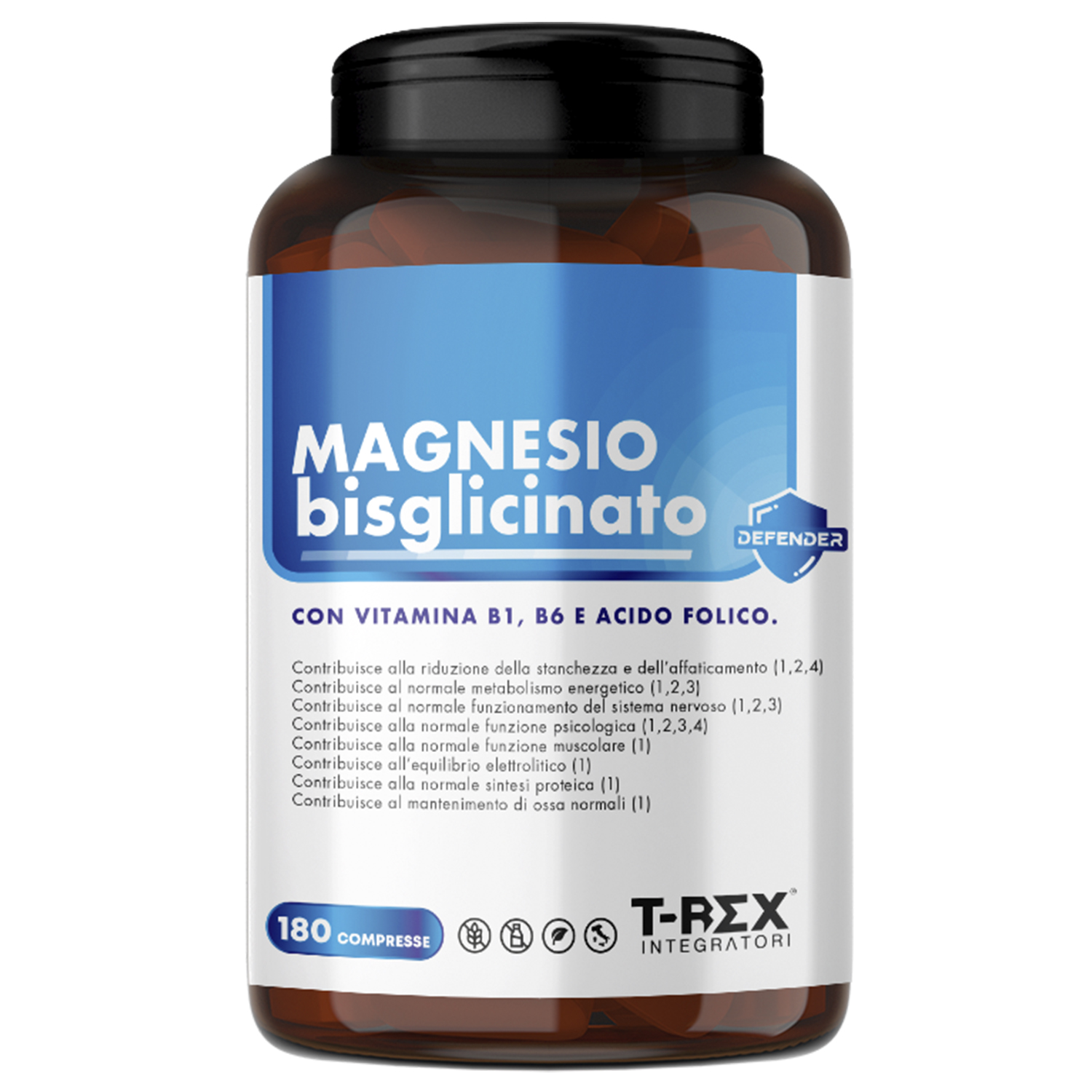 T-Rex Integratori Magnesio Bisglicinato 180 Compresse - Integratore Per Stanchezza E Affaticamento