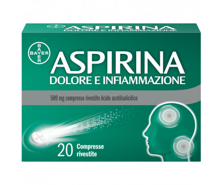 Aspirina Dolore e Infiammazione, Antidolorifico e Antinfiammatorio, contro Dolori Muscolari e Articolari, Cervicale, Mal di Testa, Mal di Schiena, 20 Compresse Rivestite