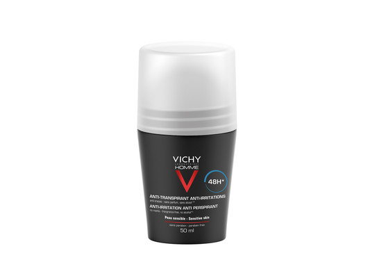Vichy Homme Deodorante Anti-traspirante e Anti-irritazione - Roll-on 50 ml efficace per 48 ore