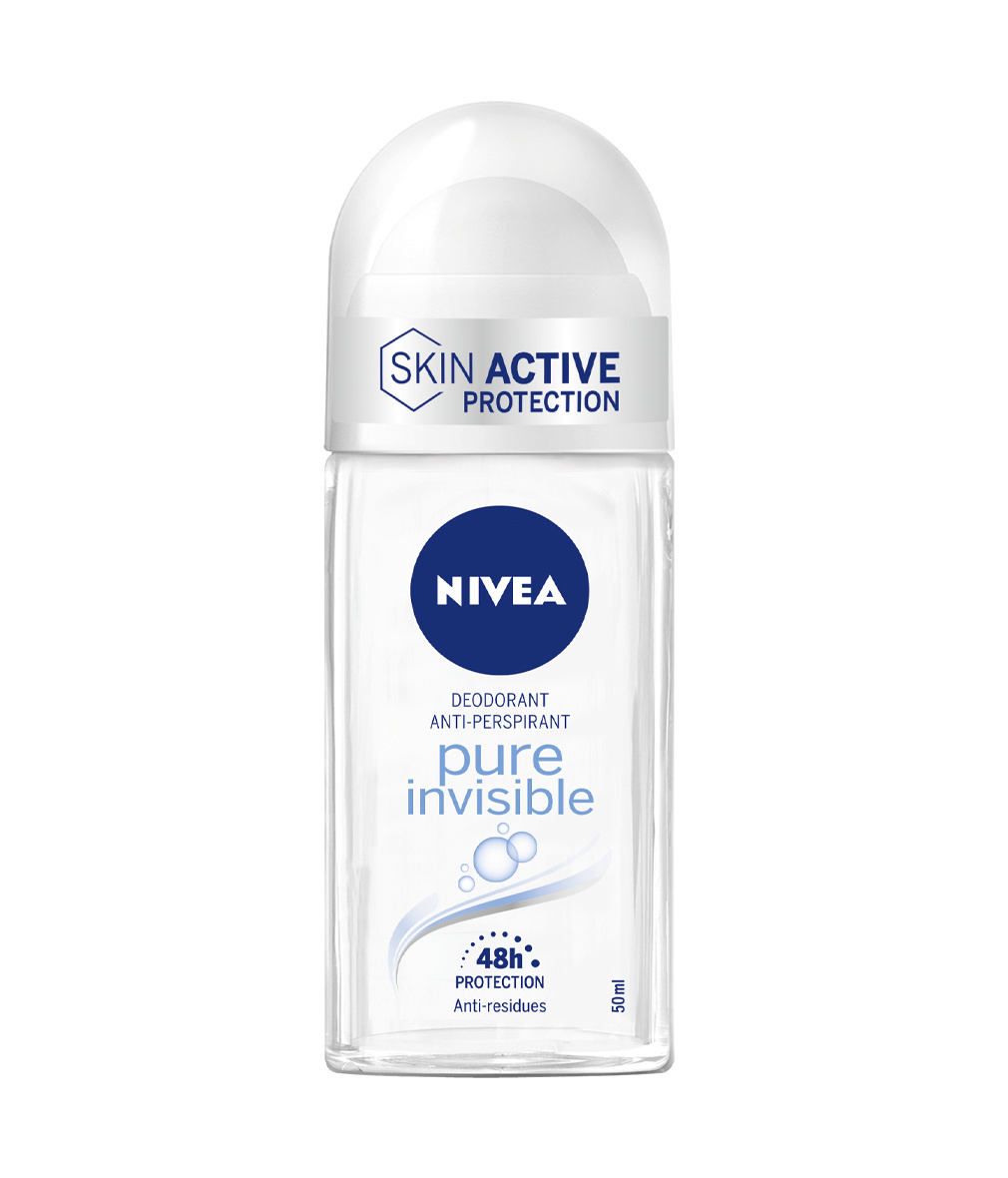 Nivea Pure Invisible Deodorante Roll On 50 ml, Deodorante antitraspirante senza residui sui tessuti