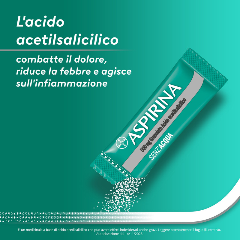 Aspirina in Granuli Senza Acqua, Antidolorifico e Antinfiammatorio contro Mal di Testa, Dolore e Infiammazione,  Aroma Cola, 20 Buste orosolubili