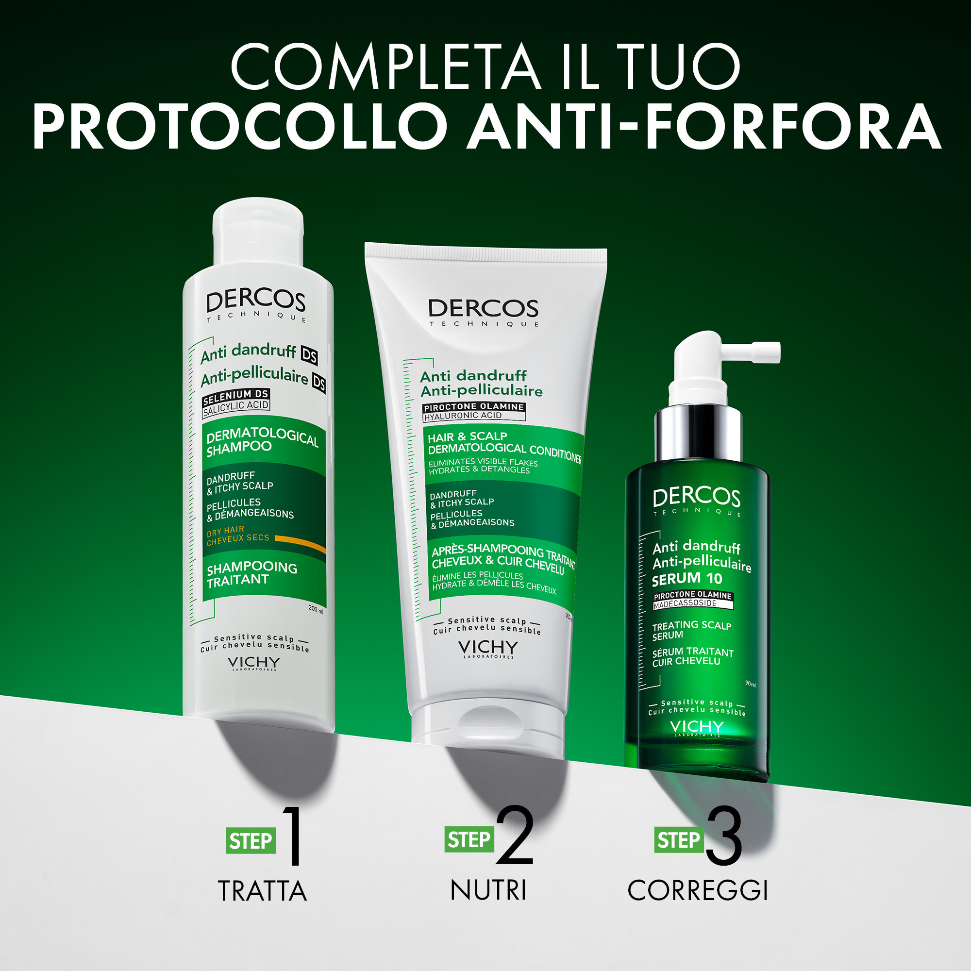 Vichy Dercos shampoo trattante antiforfora DS per capelli da normali a grassi eco ricarica 390ml